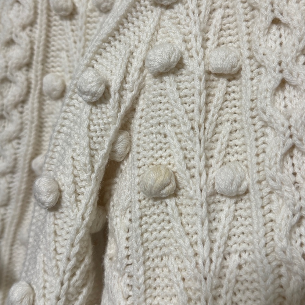 Alice + Olivia Kitty Puff-Sleeve Cardigan Size XS Oversized Cream White Black - Picture 5 of 9